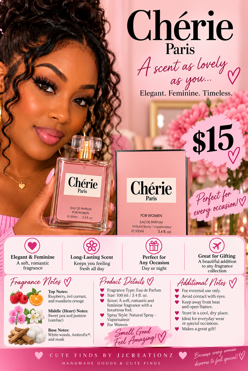 Chérie Paris Eau de Parfum for Women – Romantic Floral & Fruity Fragrance | 100 mL