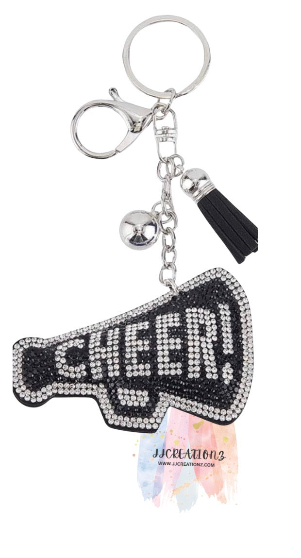 ✨ Cheer Megaphone Keychain – Rhinestone Sparkle Bag Charm & Cheerleading Gift ✨