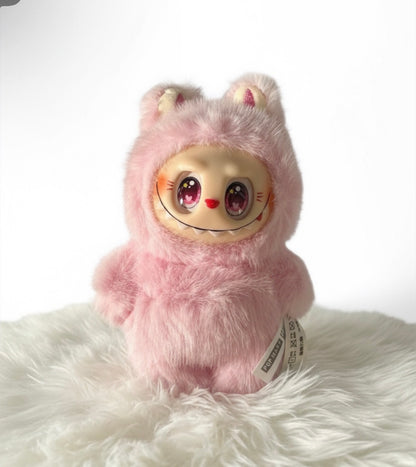 💖 Pink Fluffy bubu Monster Plush – Heart Eyes Edition