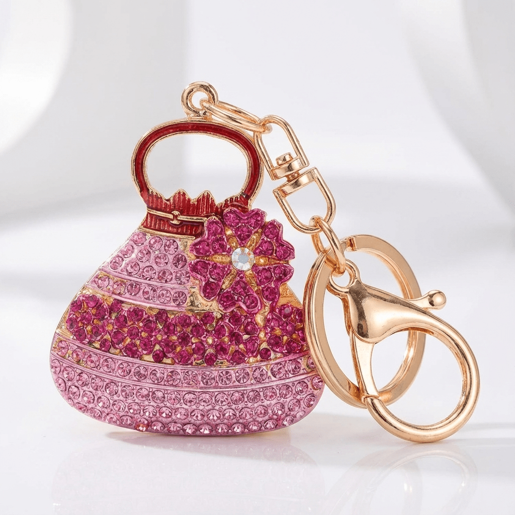 👜 Sparkly Pink Handbag Keychain – Rhinestone Purse Bag Charm