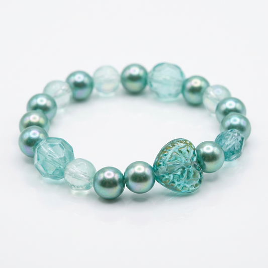 Mint Green Beaded Bracelet – Elegant Handmade Stretch Bracelet