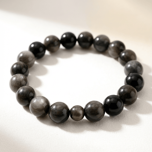 Handmade Black Obsidian Beaded Bracelet – Protection & Grounding Stone Jewelry