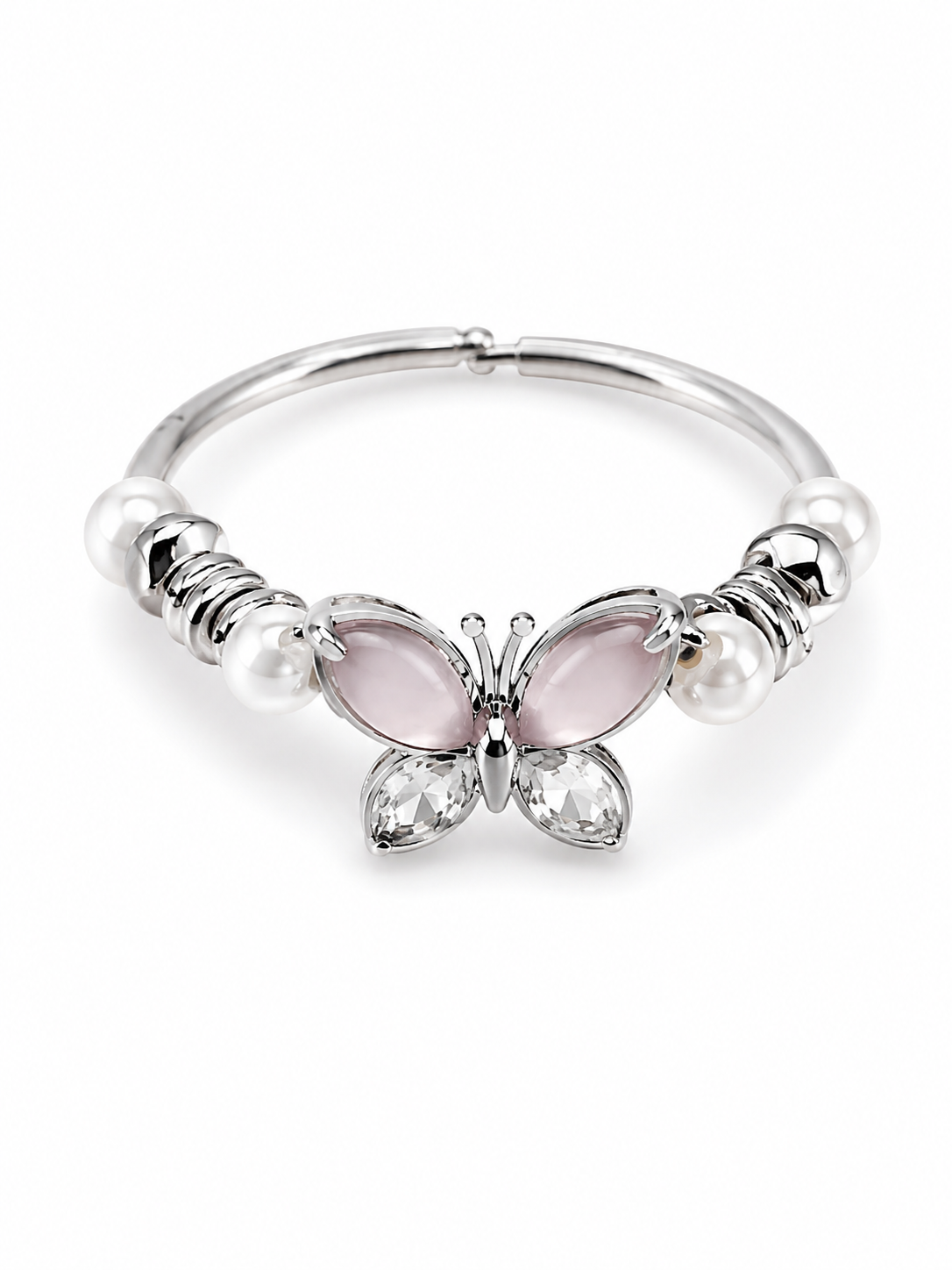 Blush Butterfly Pearl Ring – Adjustable Crystal Accent Ring