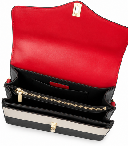 Red, Black & Cream Colorblock Structured Handbag