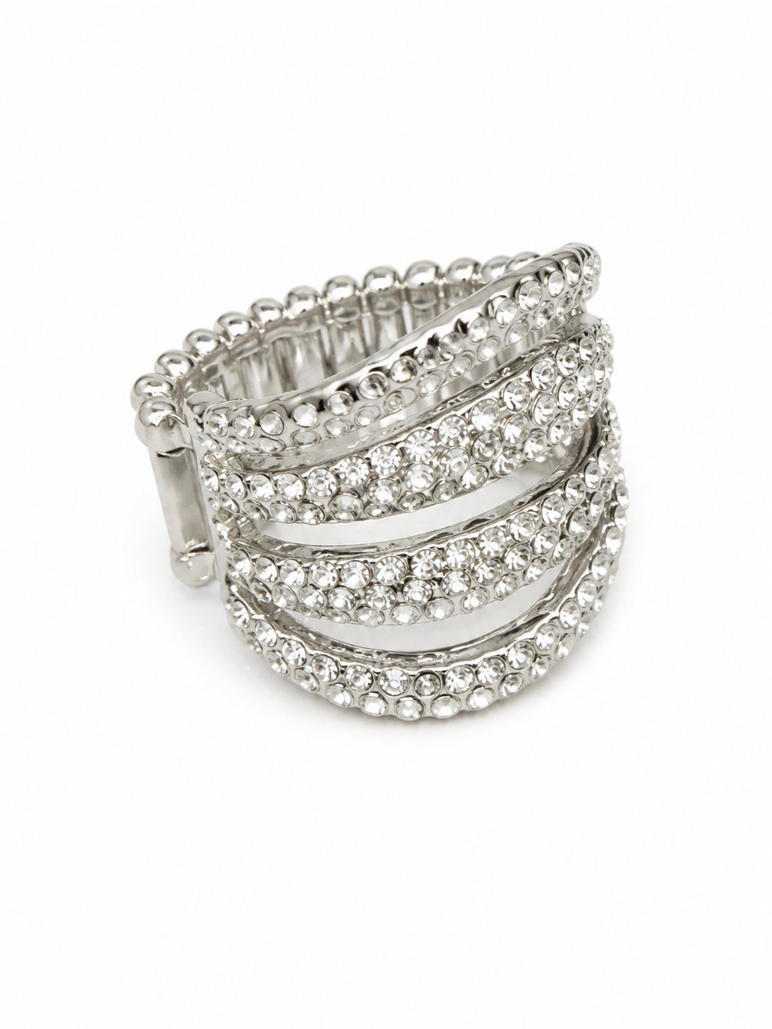 Silver Crystal Wave Statement Ring