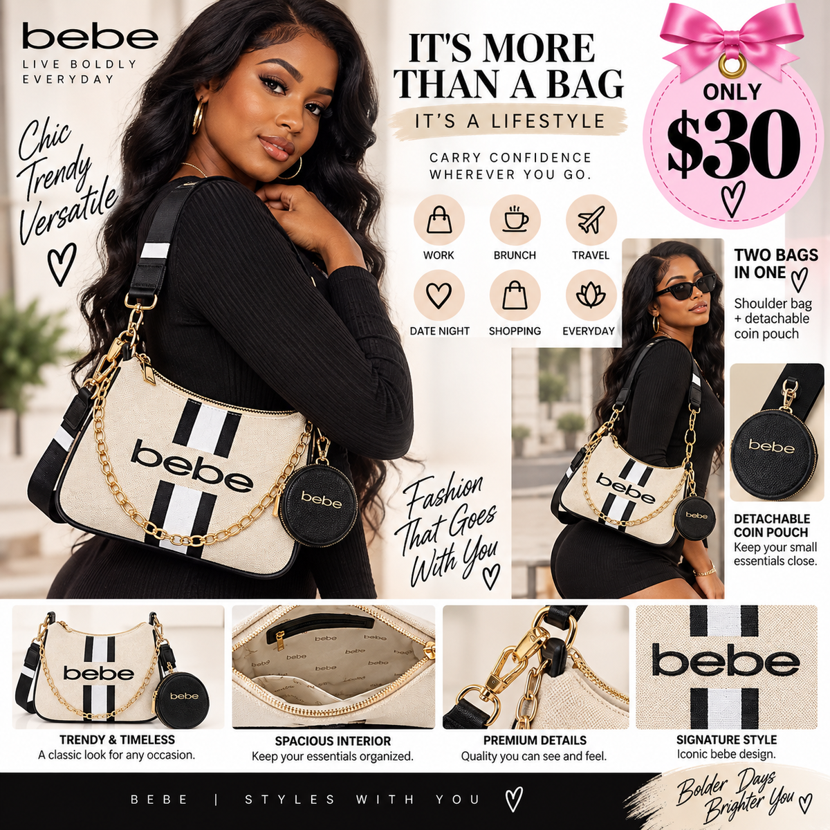 Bebe  handbag with detachable coin purse