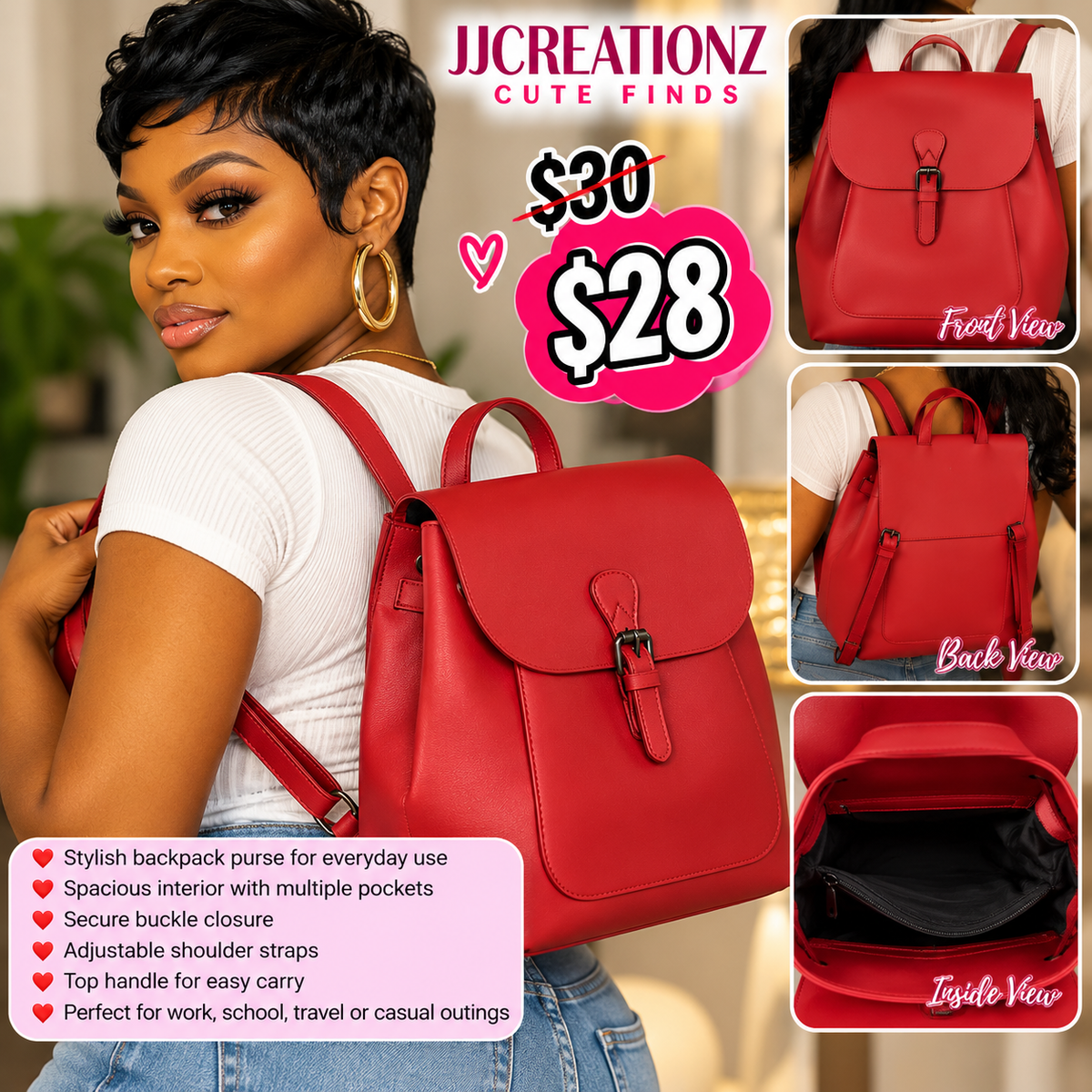 Chic Red Backpack Purse – JJCREATIONZ Cute Finds