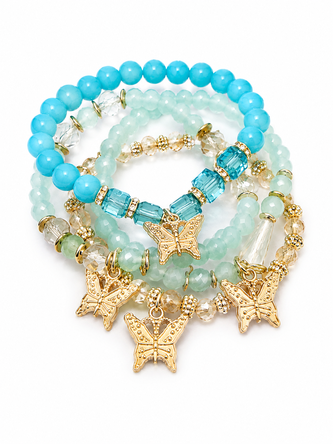 Aqua Butterfly Charm Bracelet Stack