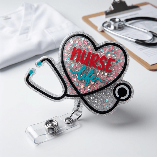 💖 Nurse Life Badge Reel with Beaded Charm – Nurse ID Holder 💖