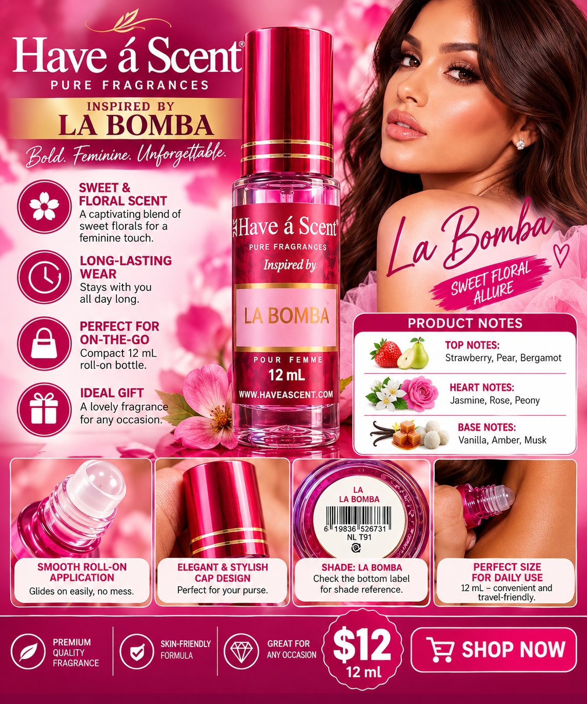 Have á Scent La Bomba Inspired Perfume Oil – Sweet Floral Roll-On Fragrance | 12 mL