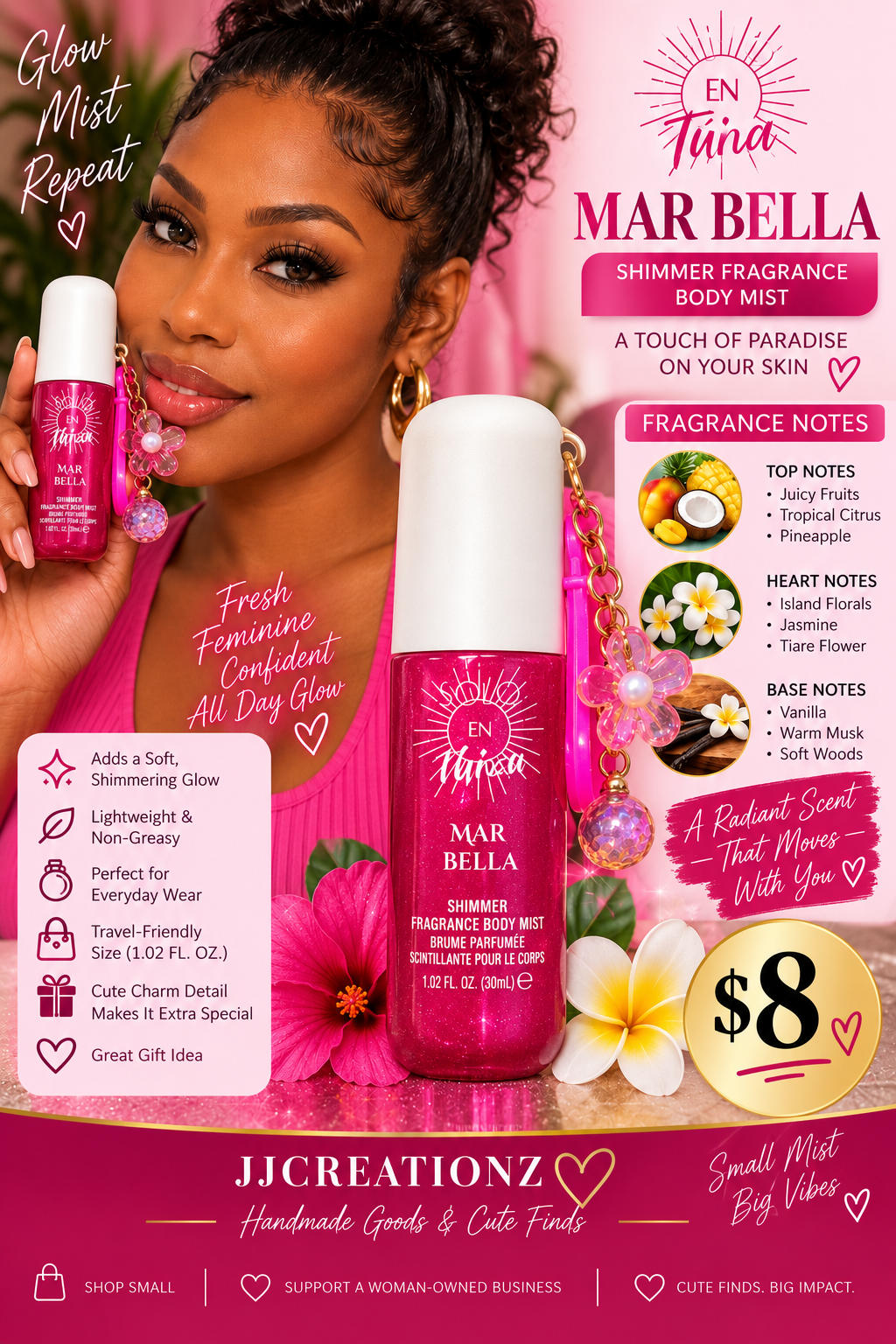 En Tuina Mar Bella Shimmer Fragrance Body Mist with Charm – 1.02 oz