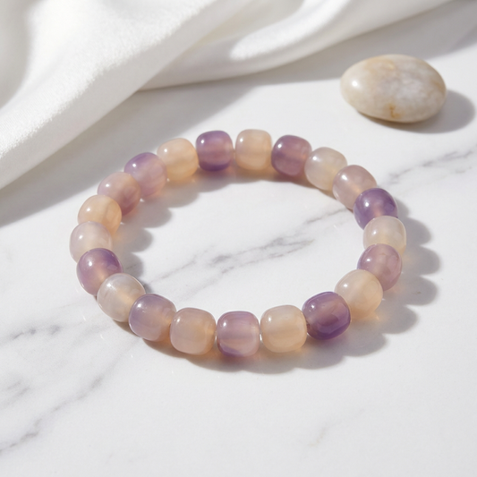 Soft Blush & Lavender Beaded Stretch Bracelet