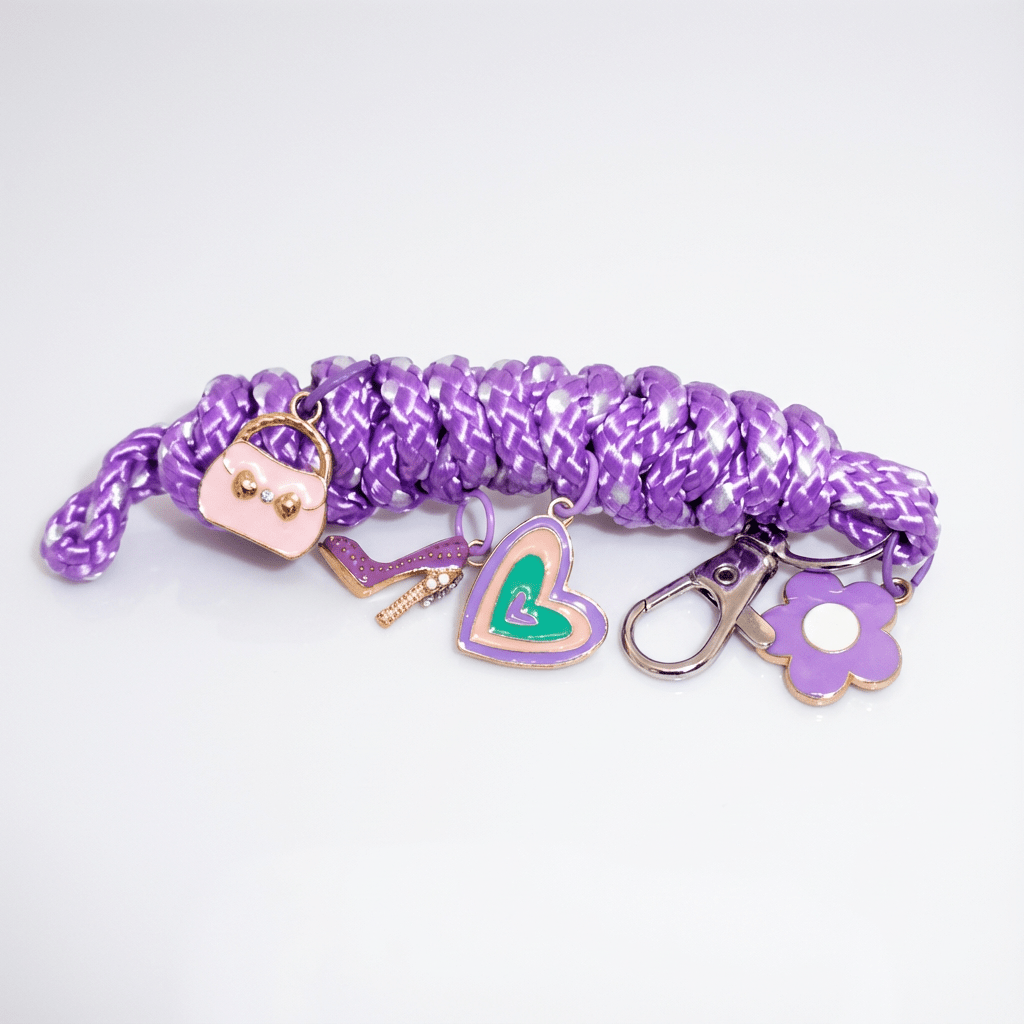 💜 Fashionista Rope Keychain with Charms – Purple Braided Bag Accessory