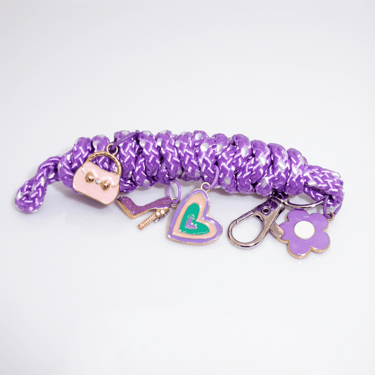 💜 Fashionista Rope Keychain with Charms – Purple Braided Bag Accessory