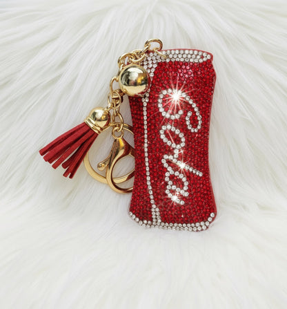 Sparkling Red Soda Can Rhinestone Keychain