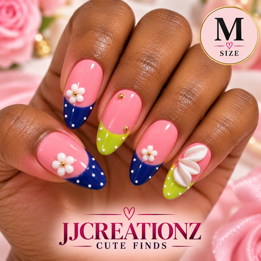 Pretty in Pink 3D Daisy French Tip Press-On Nails – Size Medium