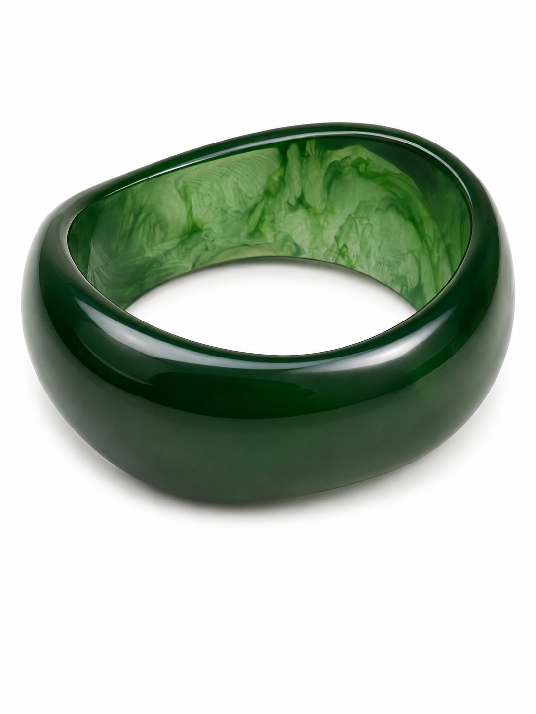 Emerald Swirl Statement Bangle – Sculpted Resin Bracelet