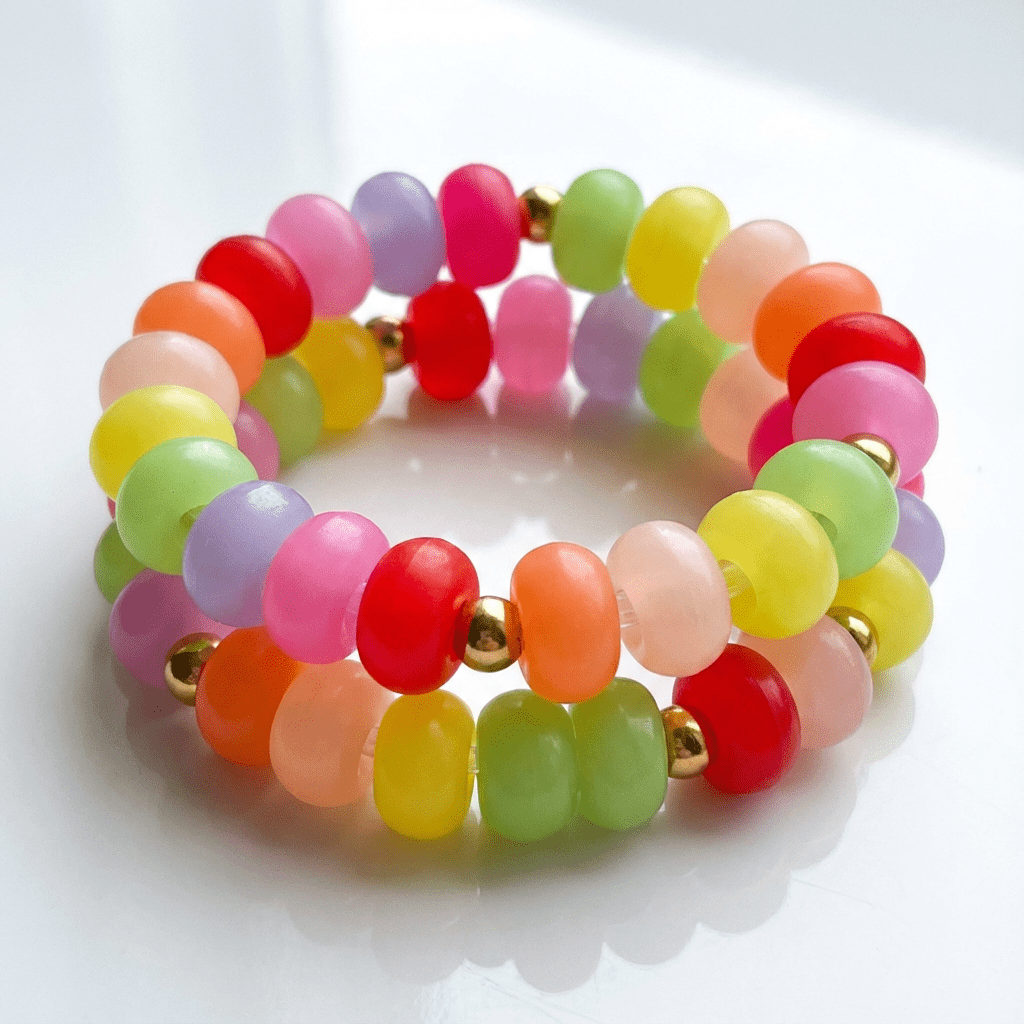 🌈 Rainbow Frosted Beaded Bracelet – Handmade Stretch Jewelry