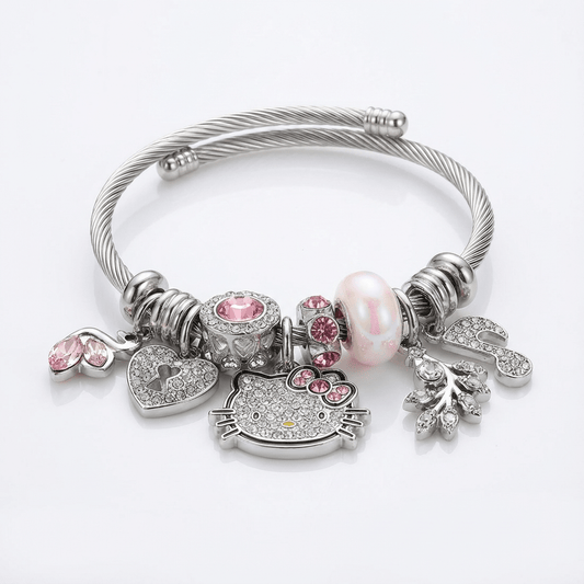 ✨ Hello Kitty Charm Bracelet – Silver Adjustable Bangle