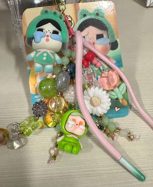 🌸 Cute Frog Girl Junk Bookmark – Kawaii Beaded Edition