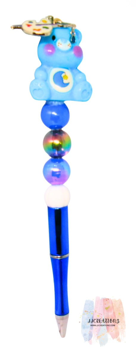Blue Moon Bear Beaded Pen – Cute Charm Topper Pen for School, Work & Journaling