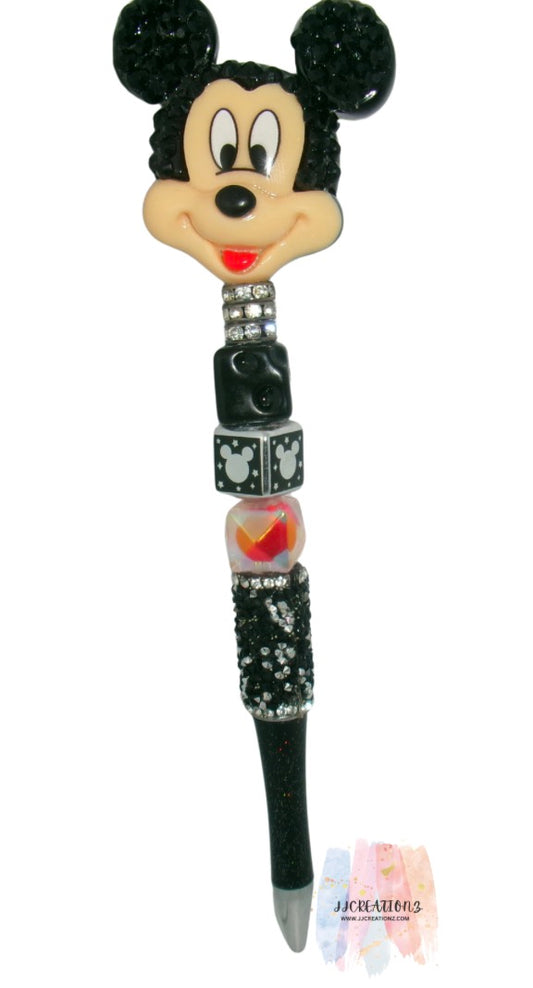 🖤✨ Mickey-Inspired Beaded Pen – Handmade Chunky Glitter Pen ✨🖤