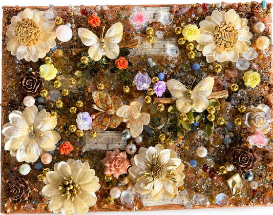 Vintage Garden Butterfly & Floral Mixed-Media Wall Art