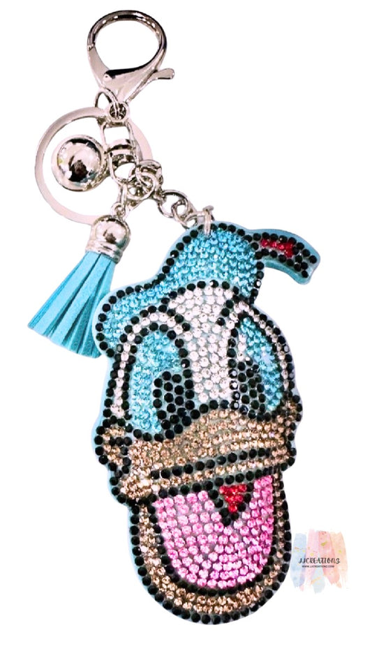 Large Sparkling Donald Duck-Inspired Rhinestone Keychain
