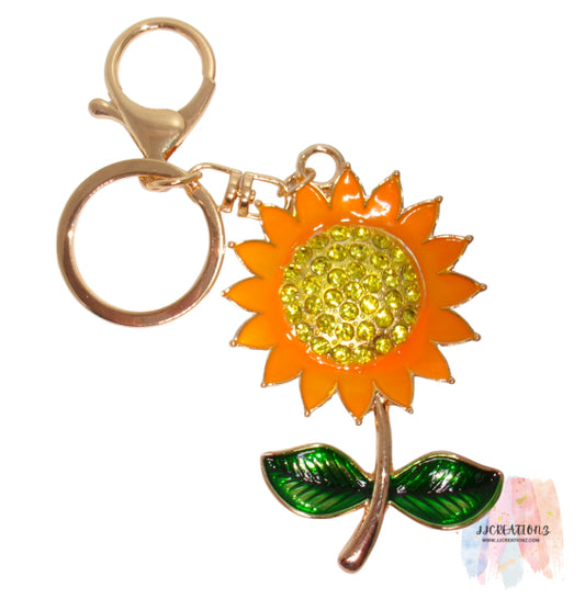 Sparkling Sunflower Keychain – Bright Yellow Crystal Charm Accessory