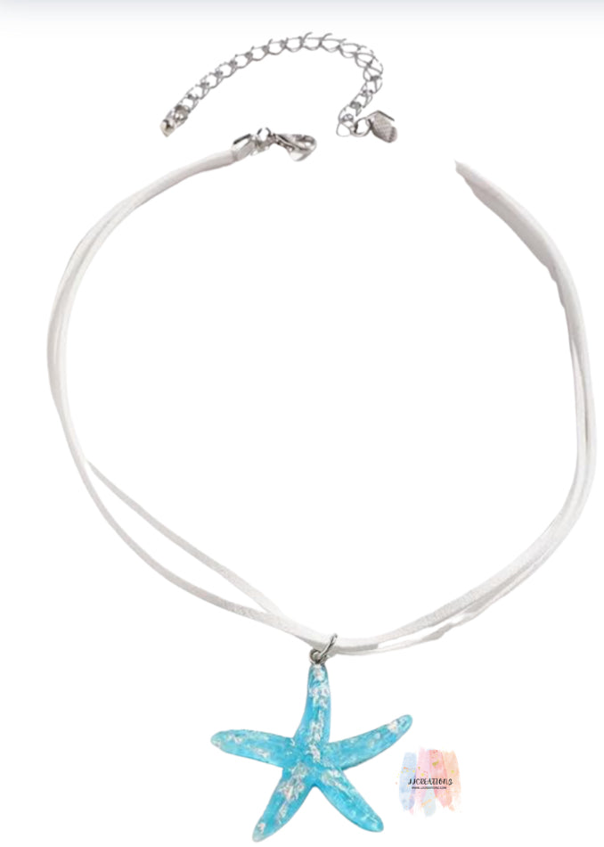🌊 Blue Starfish Pendant Necklace – Coastal Beach Jewelry