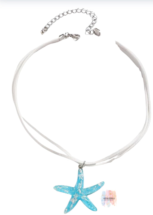 🌊 Blue Starfish Pendant Necklace – Coastal Beach Jewelry