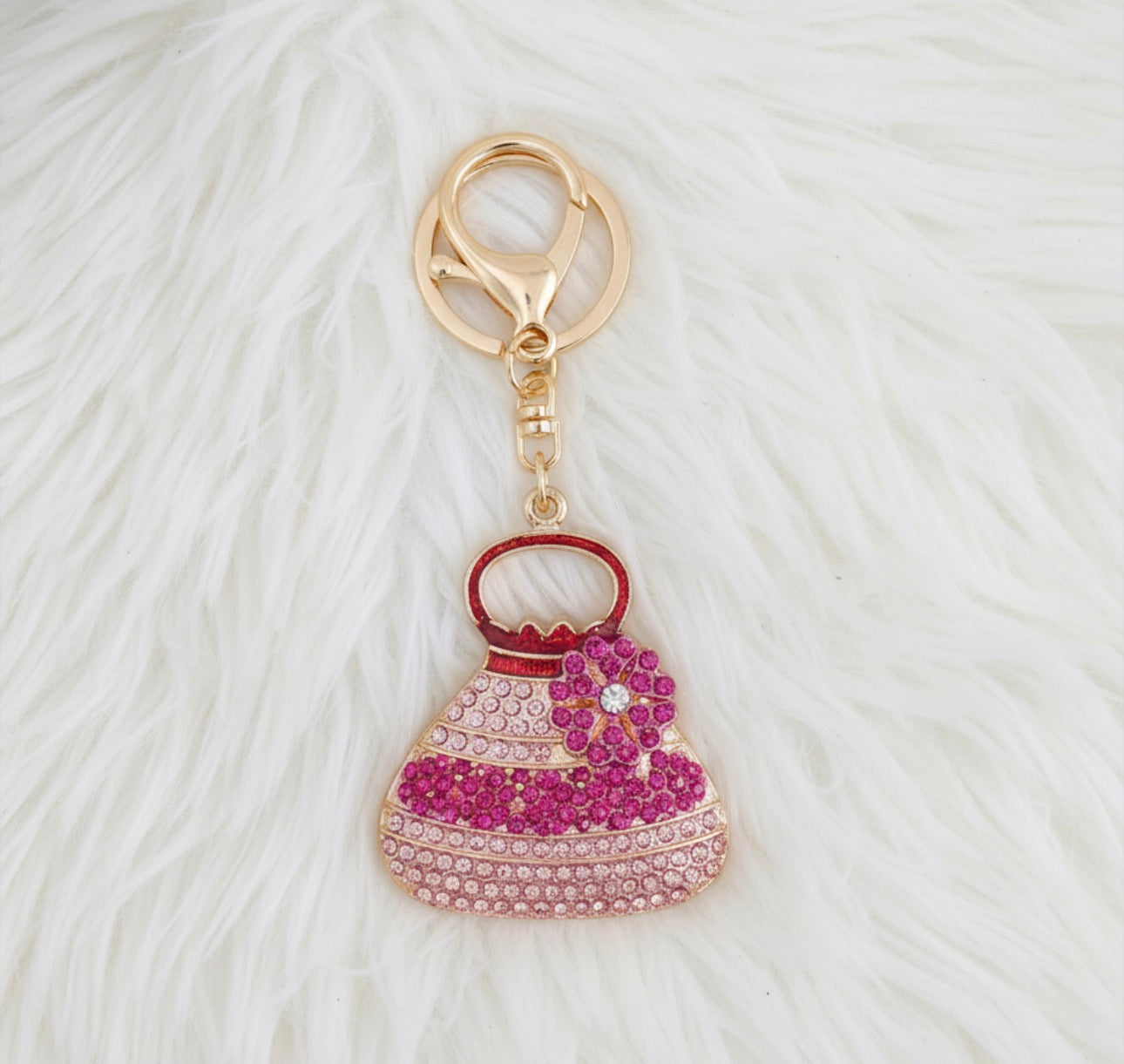 👜 Sparkly Pink Handbag Keychain – Rhinestone Purse Bag Charm