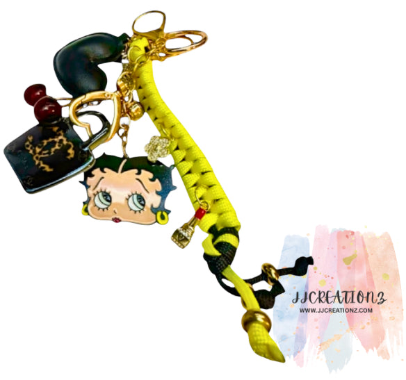 Betty Boop Charm Keychain with Neon Rope & Fun Accents