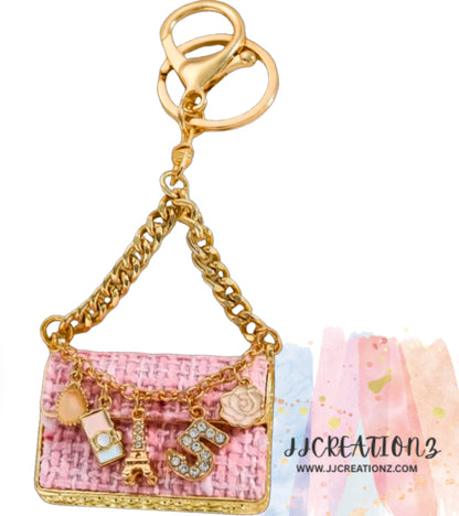 👜 Pink Handbag Keychain with Charms