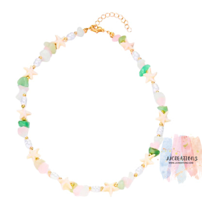 🌊 Starfish & Gemstone Beaded Necklace