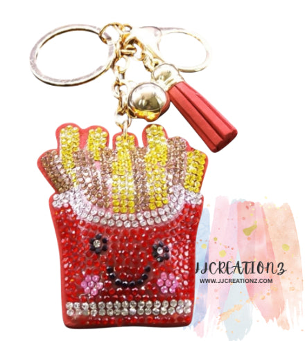 🍟 Sparkly French Fries Keychain – Cute Rhinestone Charm