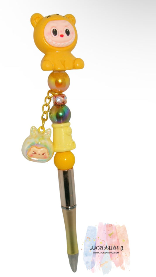 ✨ Cute Yellow Character Pen – Beaded Pen with Dangling Charm ✨