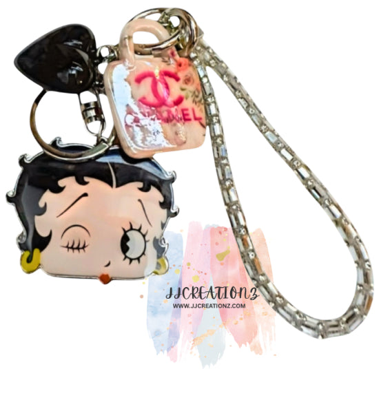 Betty Boop Winking Charm Keychain with Silver Chain Strap