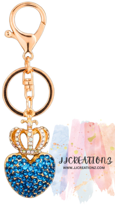 👑 Blue Crystal Crown Heart Keychain