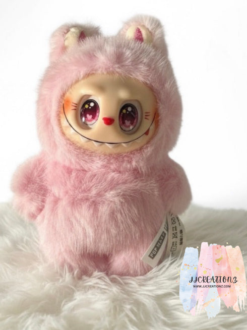💖 Pink Fluffy bubu Monster Plush – Heart Eyes Edition