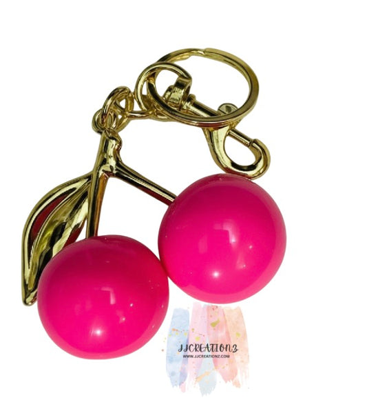 💖 Hot Pink Cherry Keychain – Bold & Playful Accessory