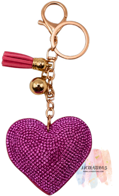💖 Sparkly Pink Heart Keychain with Tassel & Charm – Cute Bag Accessory