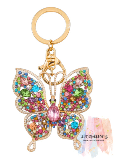 🦋 Sparkly Crystal Butterfly Keychain – Colorful Rhinestone Bag Charm