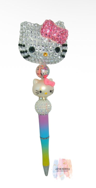 🎀✨ Hello Kitty Bling Beaded Pen – Handmade Sparkle Pen with Rainbow Barrel ✨🎀