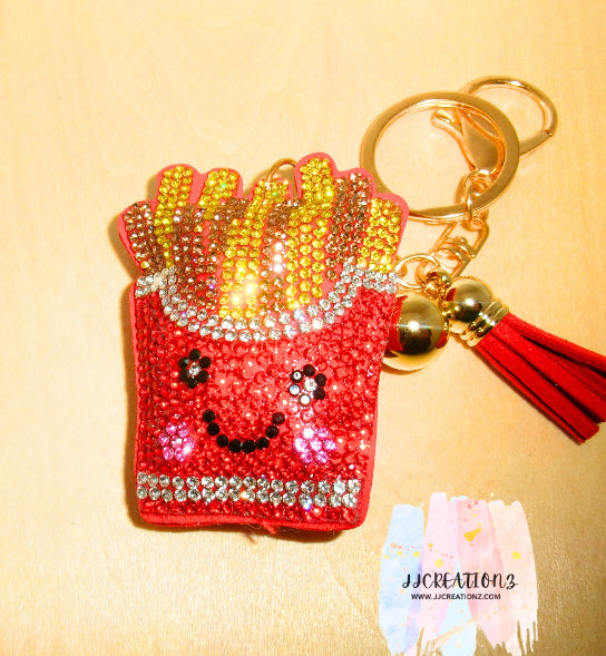 🍟 Sparkly French Fries Keychain – Cute Rhinestone Charm