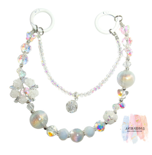 Iridescent Crystal Beaded Bag Charm – Pearl & Snowflake Sparkle