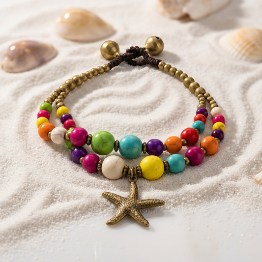 Colorful Starfish Charm Bracelet – Multicolor Beaded Adjustable Bracelet
