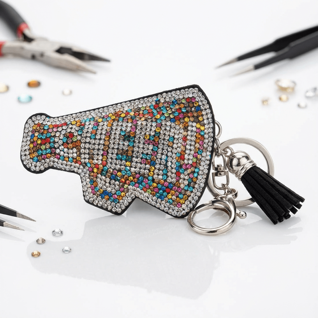 ✨ Cheer Megaphone Keychain – Rhinestone Sparkle Bag Charm & Cheerleading Gift ✨
