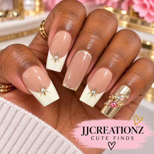 Golden Spider Glam – Medium Square Press-On Nails