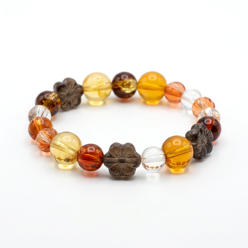Autumn Glow Beaded Bracelet – Amber & Golden Crystal Stretch Bracelet